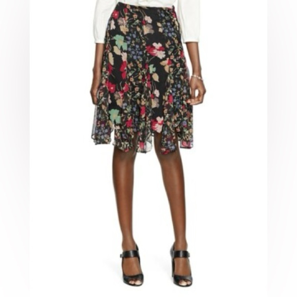 Ralph Lauren Georgette Floral-Print Ruffled Skirt Size 2 Multi Colour